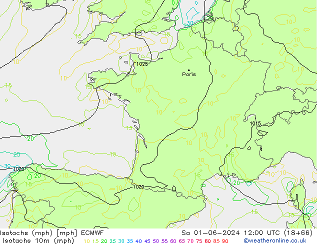 Izotacha (mph) ECMWF so. 01.06.2024 12 UTC