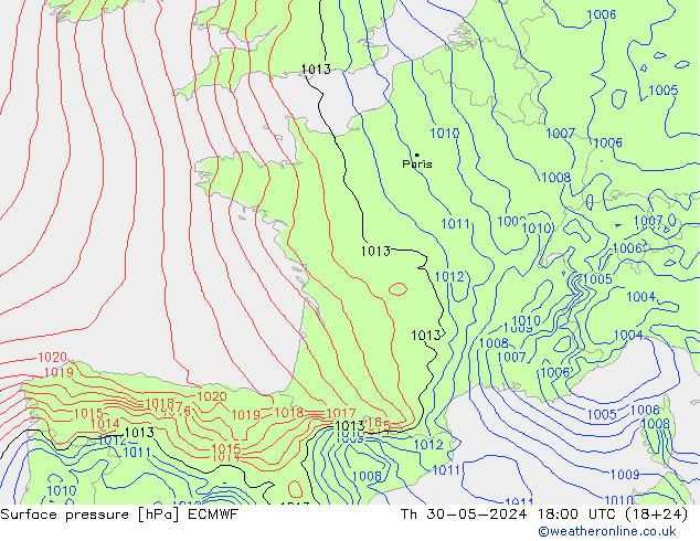 Bodendruck ECMWF Do 30.05.2024 18 UTC