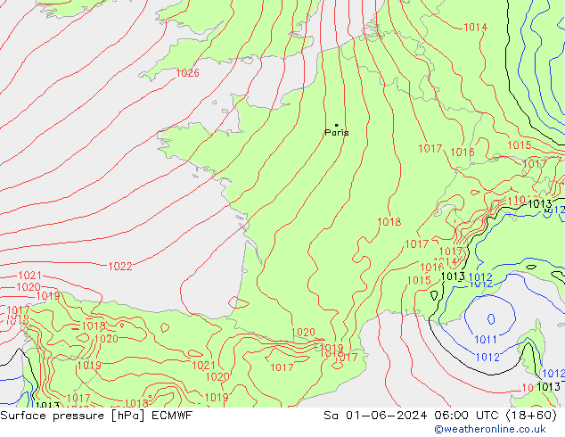 Atmosférický tlak ECMWF So 01.06.2024 06 UTC