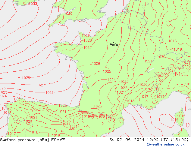 Surface pressure ECMWF Su 02.06.2024 12 UTC