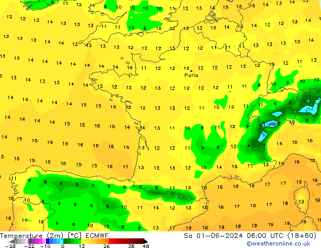 Temperatura (2m) ECMWF sab 01.06.2024 06 UTC