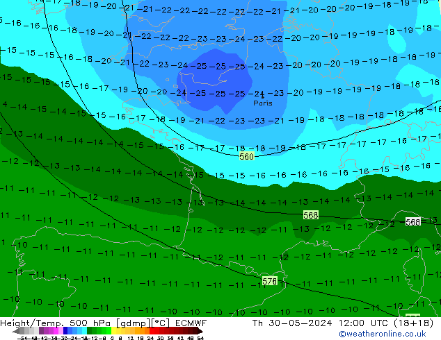 Z500/Rain (+SLP)/Z850 ECMWF Qui 30.05.2024 12 UTC