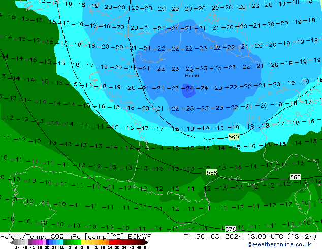 Z500/Rain (+SLP)/Z850 ECMWF  30.05.2024 18 UTC