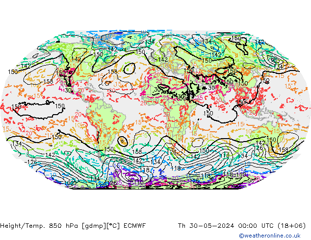 Height/Temp. 850 hPa ECMWF Qui 30.05.2024 00 UTC