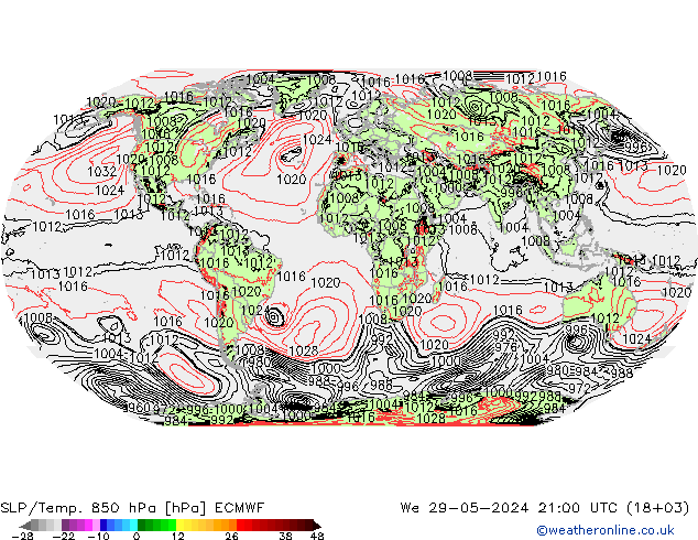 SLP/Temp. 850 hPa ECMWF We 29.05.2024 21 UTC