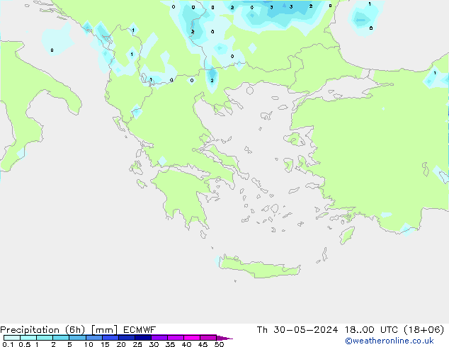 Precipitation (6h) ECMWF Th 30.05.2024 00 UTC