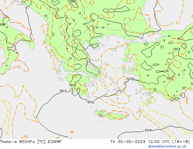 Theta-e 850hPa ECMWF Qui 30.05.2024 12 UTC