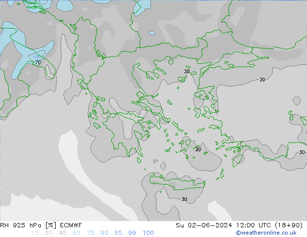 Humedad rel. 925hPa ECMWF dom 02.06.2024 12 UTC