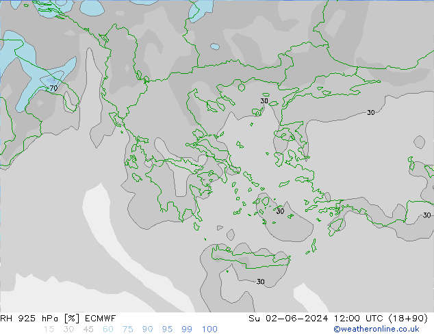 RH 925 hPa ECMWF Dom 02.06.2024 12 UTC