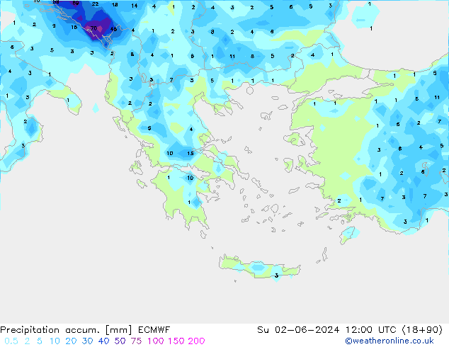 Precipitation accum. ECMWF Su 02.06.2024 12 UTC