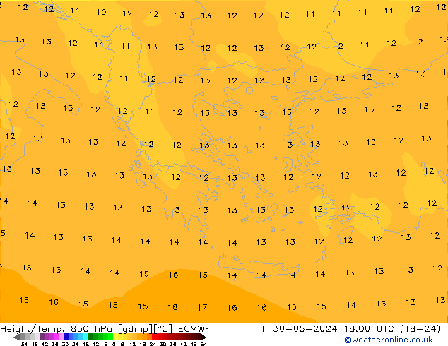 Height/Temp. 850 гПа ECMWF чт 30.05.2024 18 UTC