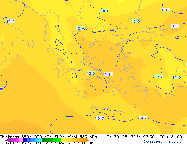 Thck 850-1000 hPa ECMWF Qui 30.05.2024 03 UTC