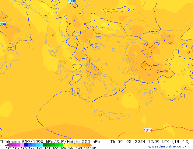 Thck 850-1000 hPa ECMWF  30.05.2024 12 UTC