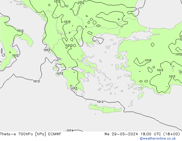 Theta-e 700hPa ECMWF St 29.05.2024 18 UTC