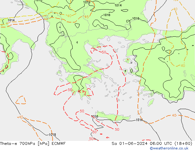 Theta-e 700hPa ECMWF Sa 01.06.2024 06 UTC