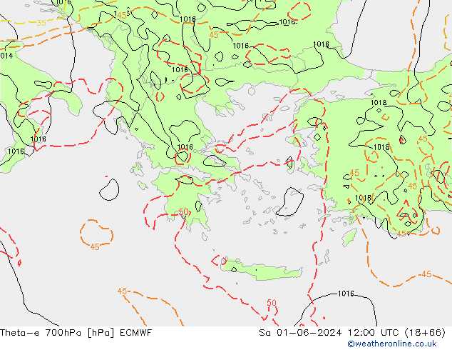 Theta-e 700hPa ECMWF za 01.06.2024 12 UTC