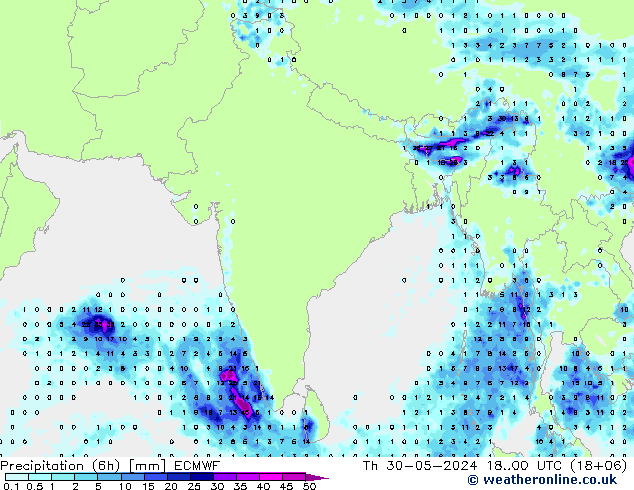 Precipitación (6h) ECMWF jue 30.05.2024 00 UTC