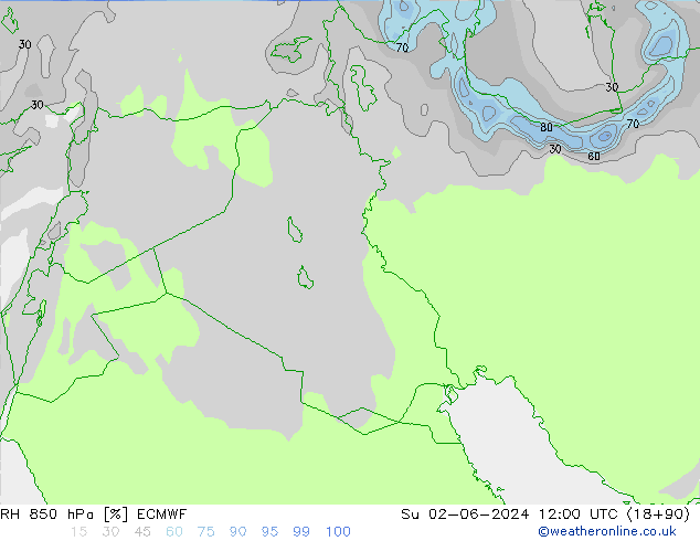 Humedad rel. 850hPa ECMWF dom 02.06.2024 12 UTC