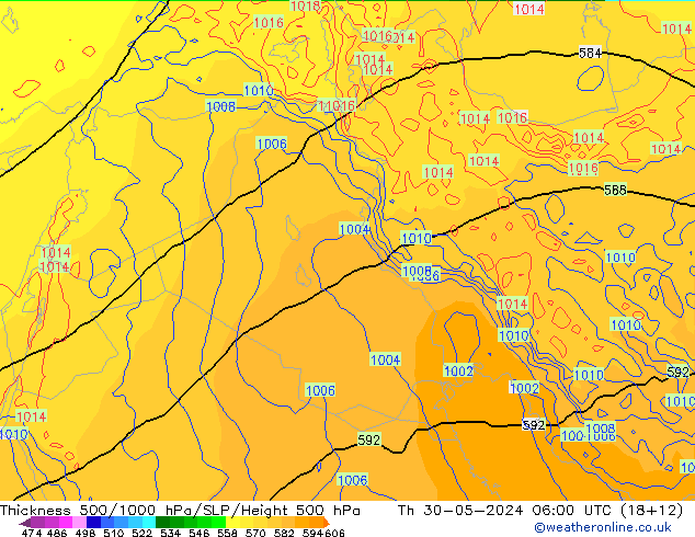 Thck 500-1000hPa ECMWF Th 30.05.2024 06 UTC