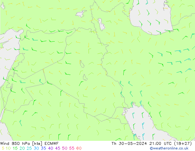 Wind 850 hPa ECMWF Čt 30.05.2024 21 UTC