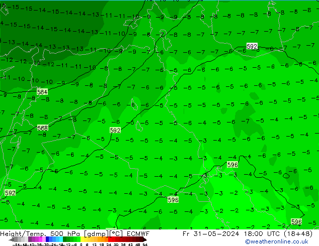 Height/Temp. 500 hPa ECMWF Pá 31.05.2024 18 UTC