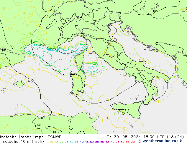 Eşrüzgar Hızları mph ECMWF Per 30.05.2024 18 UTC