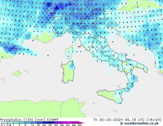 Yağış (12h) ECMWF Per 30.05.2024 18 UTC