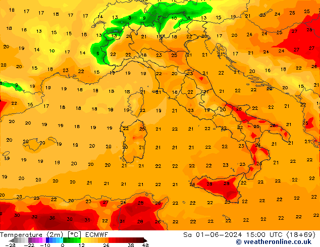 Temperatura (2m) ECMWF Sáb 01.06.2024 15 UTC