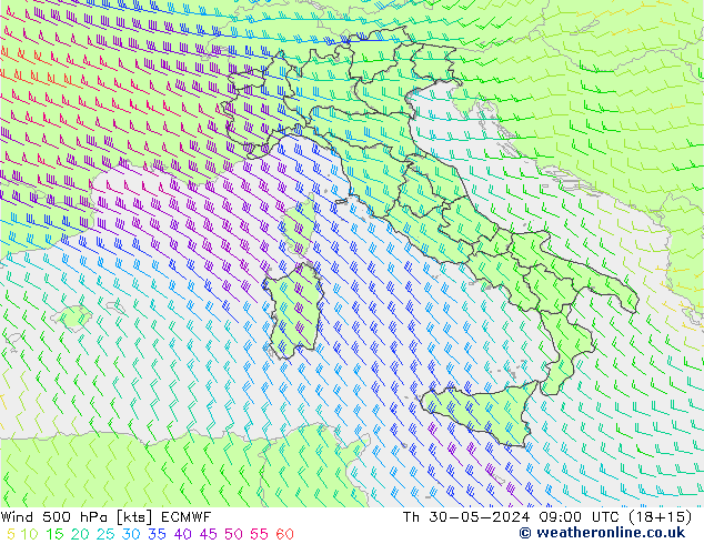 Wind 500 hPa ECMWF do 30.05.2024 09 UTC