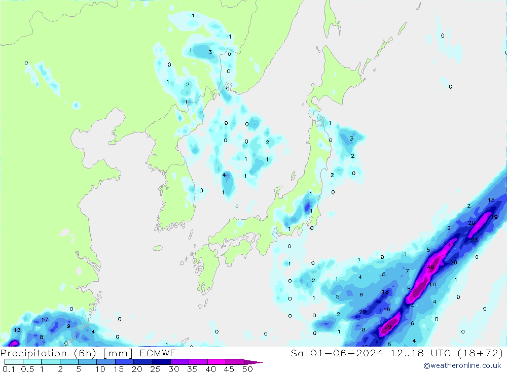 Yağış 6sa/Rüz. 10m/950 ECMWF Cts 01.06.2024 18 UTC