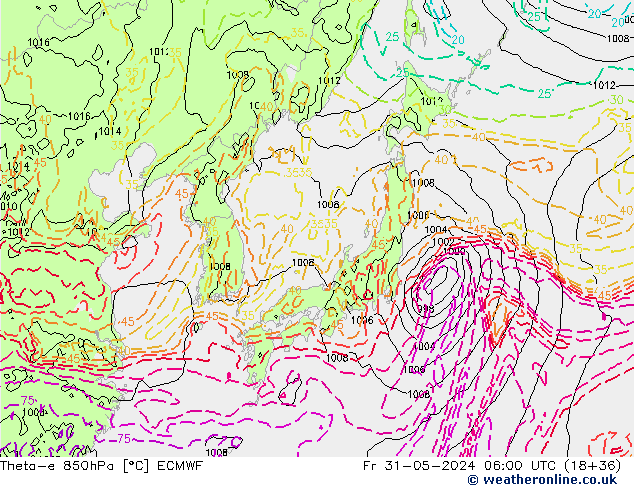 Theta-e 850hPa ECMWF  31.05.2024 06 UTC