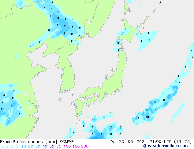Precipitation accum. ECMWF mer 29.05.2024 21 UTC