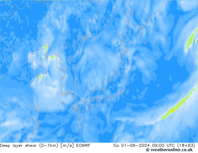 Deep layer shear (0-1km) ECMWF Sáb 01.06.2024 09 UTC