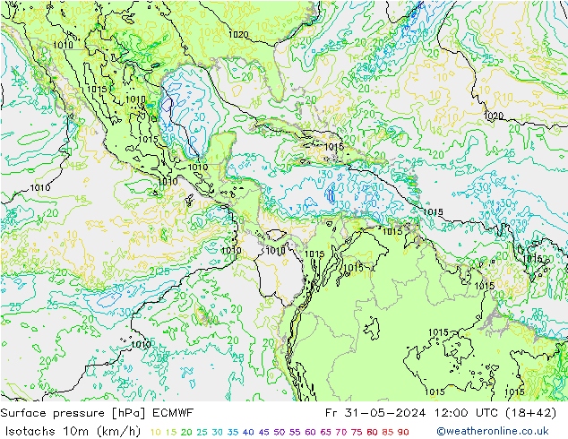 Isotachs (kph) ECMWF ven 31.05.2024 12 UTC