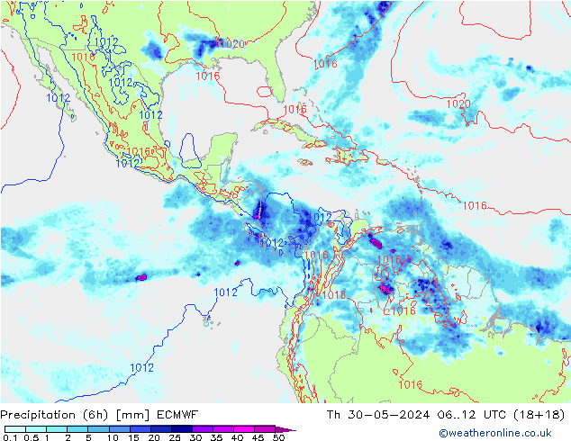 Z500/Rain (+SLP)/Z850 ECMWF gio 30.05.2024 12 UTC