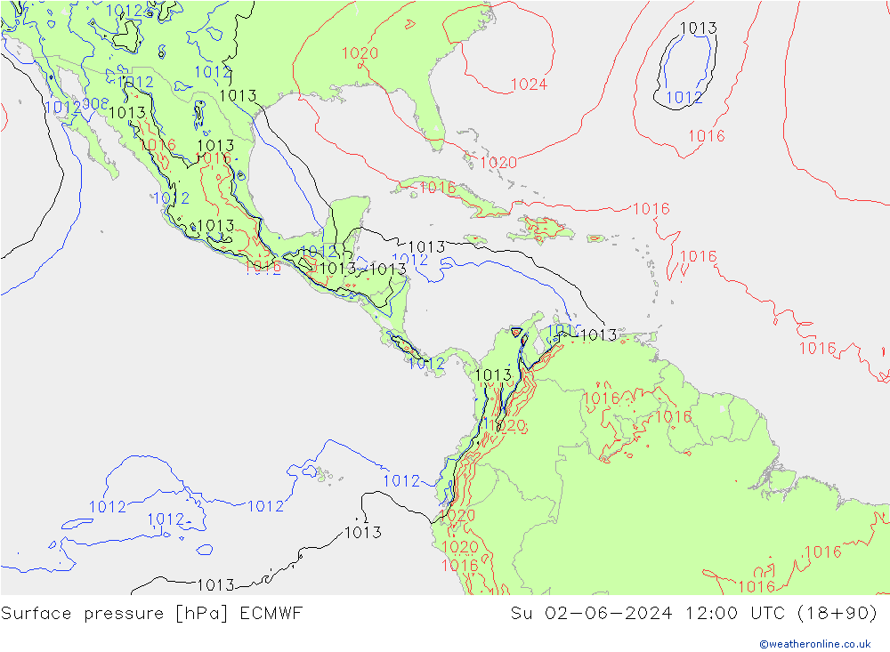 Atmosférický tlak ECMWF Ne 02.06.2024 12 UTC