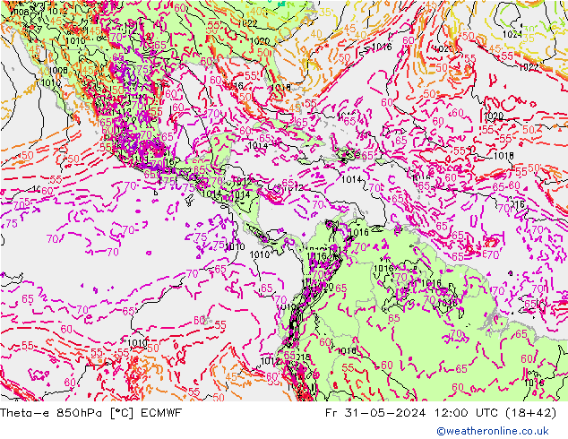 Theta-e 850hPa ECMWF ven 31.05.2024 12 UTC