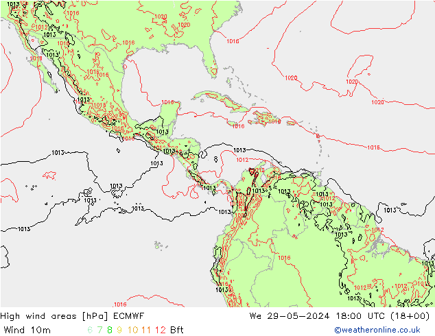 High wind areas ECMWF We 29.05.2024 18 UTC