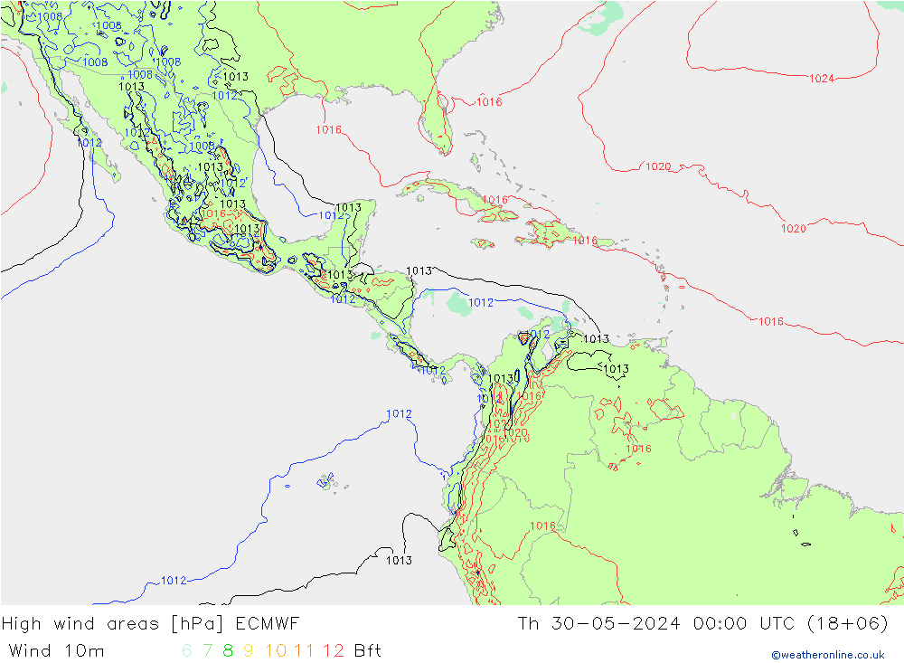 Izotacha ECMWF czw. 30.05.2024 00 UTC