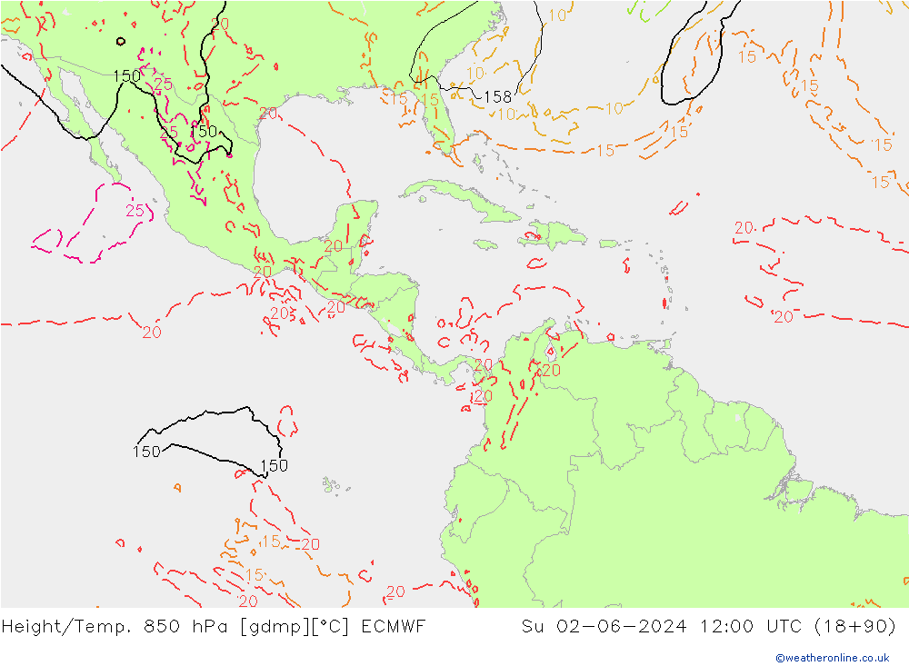 Z500/Rain (+SLP)/Z850 ECMWF nie. 02.06.2024 12 UTC