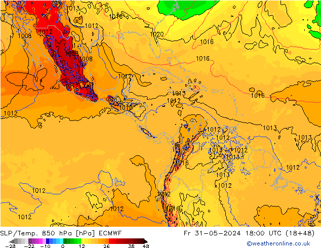 SLP/Temp. 850 hPa ECMWF vr 31.05.2024 18 UTC