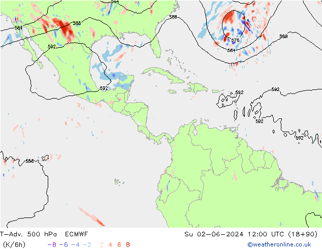 T-Adv. 500 гПа ECMWF Вс 02.06.2024 12 UTC