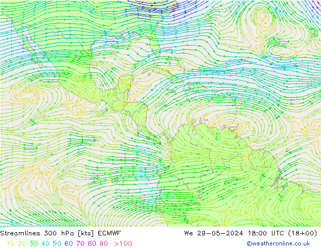 Stromlinien 300 hPa ECMWF Mi 29.05.2024 18 UTC