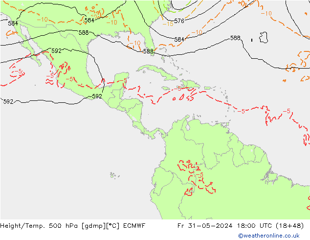 Height/Temp. 500 hPa ECMWF Sex 31.05.2024 18 UTC