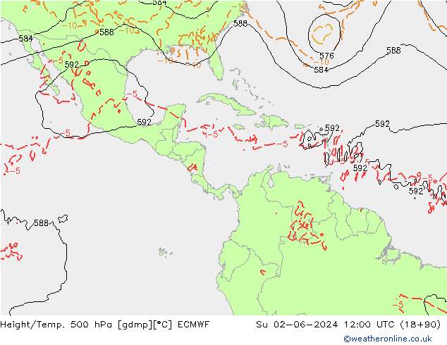 Z500/Rain (+SLP)/Z850 ECMWF nie. 02.06.2024 12 UTC