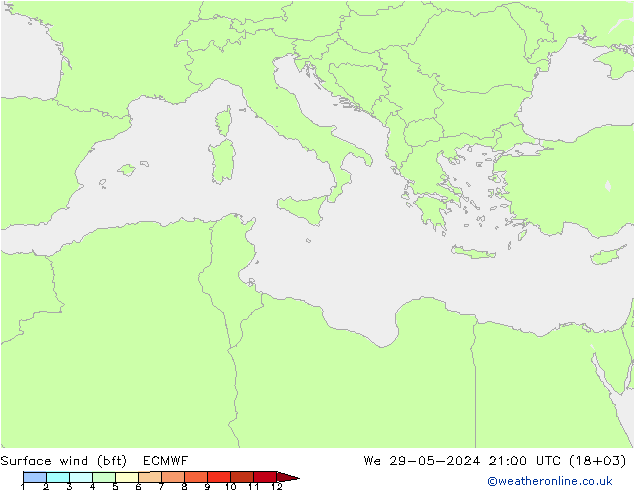 Bodenwind (bft) ECMWF Mi 29.05.2024 21 UTC
