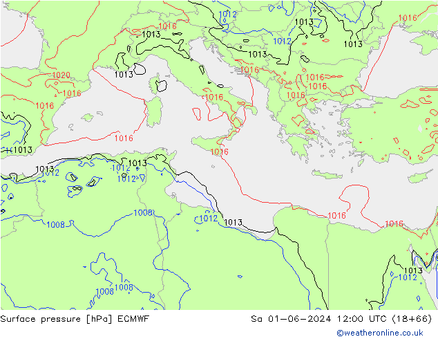 Pressione al suolo ECMWF sab 01.06.2024 12 UTC