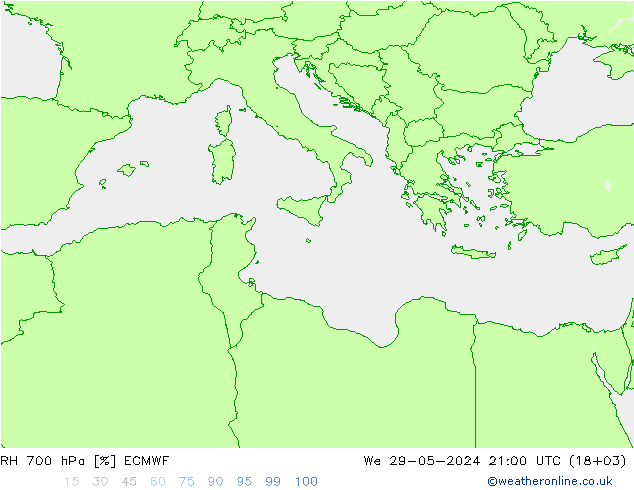 RH 700 hPa ECMWF We 29.05.2024 21 UTC