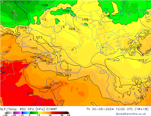 SLP/Temp. 850 hPa ECMWF do 30.05.2024 12 UTC