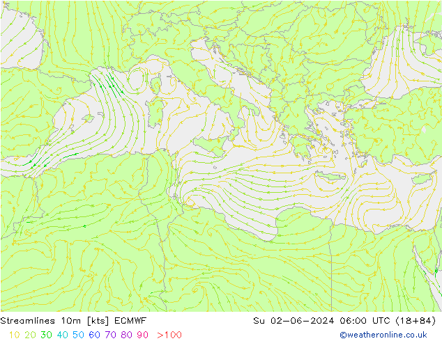 Ligne de courant 10m ECMWF dim 02.06.2024 06 UTC